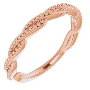 14K Rose Gold Polished Stackable Twisted Beaded Ring Size 7
