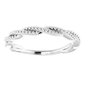 14K White Gold Polished Stackable Twisted Beaded Ring Size 7