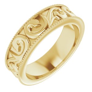 14K Yellow Gold Sculptural Milgrain Band Size 4.5