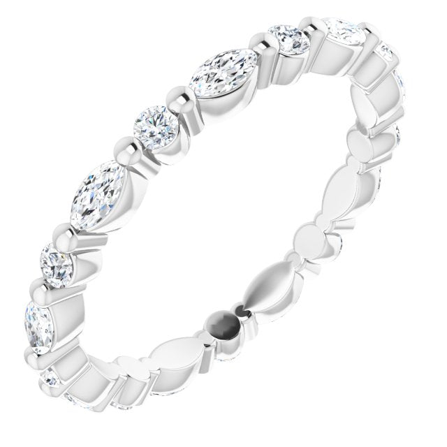 14K White Gold Marquise 3.5 X 1.75 Mm Si2-Si3, Ghi Polished 5/8 Ctw Natural Diamond Eternity Band, Size 5.5