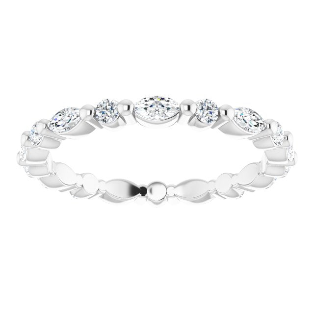 14K White Gold Marquise 3.5 X 1.75 Mm Si2-Si3, Ghi Polished 5/8 Ctw Natural Diamond Eternity Band, Size 5.5
