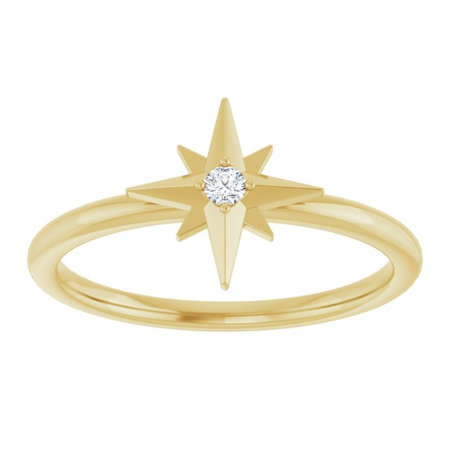 14K White Or Yellow Gold Round 2 Mm Polished .03 Ct Natural Diamond Star Ring, Size 7