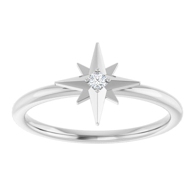 14K White Or Yellow Gold Round 2 Mm Polished .03 Ct Natural Diamond Star Ring, Size 7