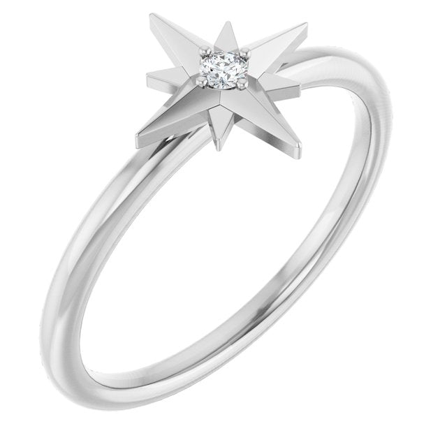 14K White Or Yellow Gold Round 2 Mm Polished .03 Ct Natural Diamond Star Ring, Size 7