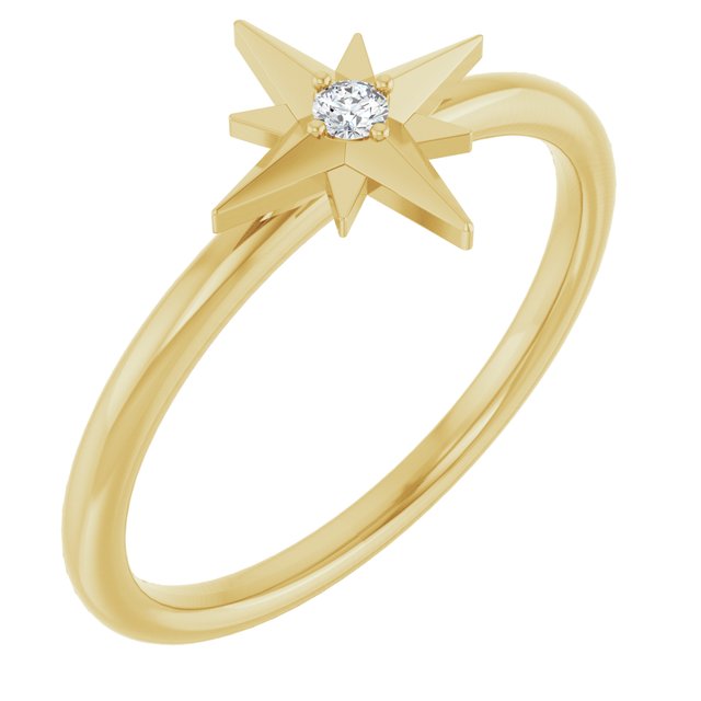 14K White Or Yellow Gold Round 2 Mm Polished .03 Ct Natural Diamond Star Ring, Size 7