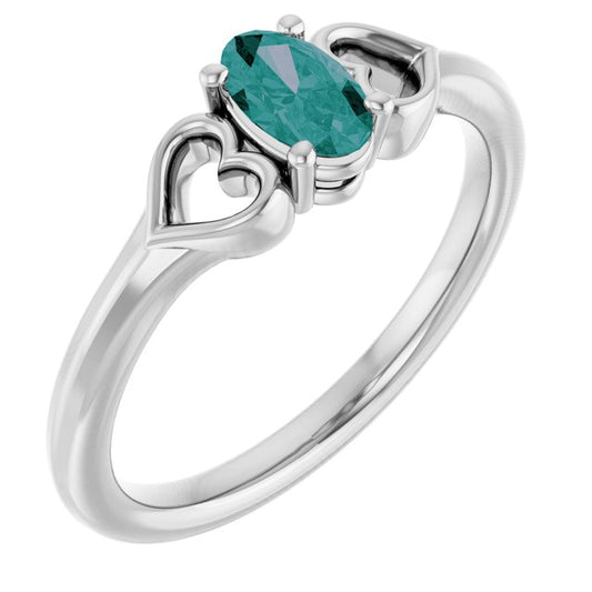 14K White Gold Oval 5 X 3 Mm Polished Lab-Grown Alexandrite Youth Heart Ring, Size 3