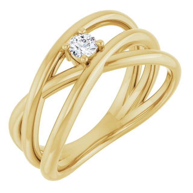 14K Yellow Gold Round 3.2 Mm Polished 1/8 Ctw Natural Diamond Negative Space Ring, Size 7