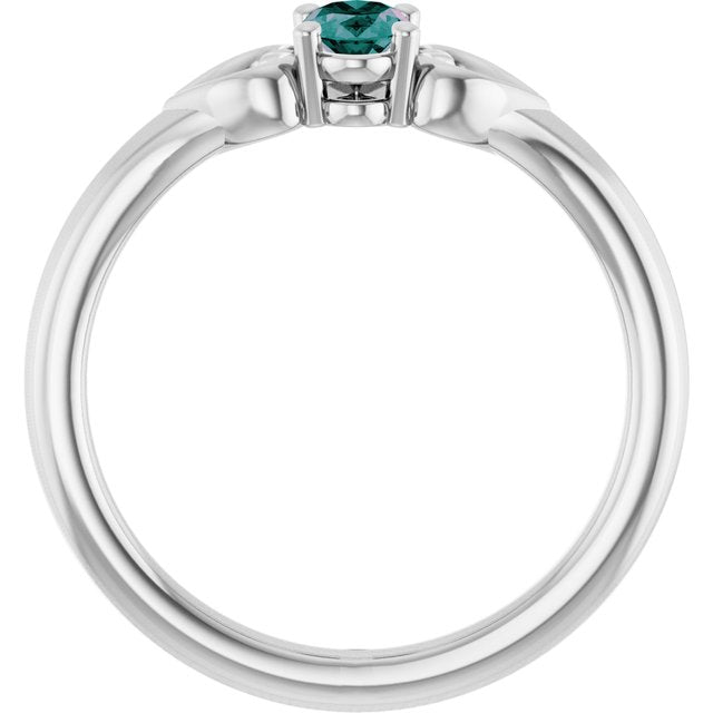 14K White Gold Oval 5 X 3 Mm Polished Lab-Grown Alexandrite Youth Heart Ring, Size 3
