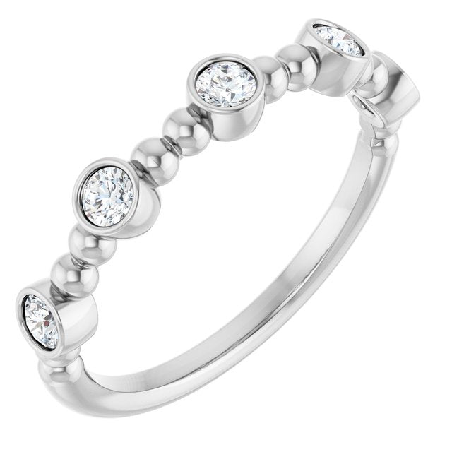 14K White Gold Round 2.5 Mm Polished 1/3 Ctw Natural Diamond Stackable Beaded Ring, Size 7