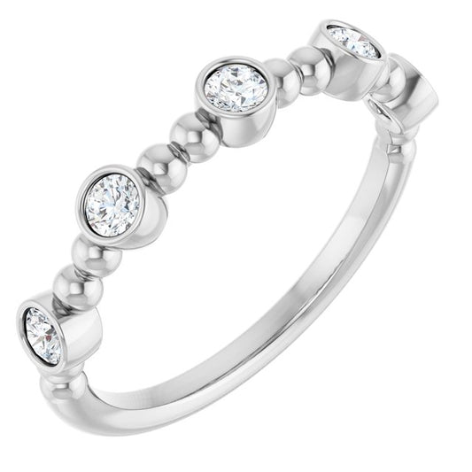 14K White Gold Round 2.5 Mm Polished 1/3 Ctw Natural Diamond Stackable Beaded Ring, Size 7