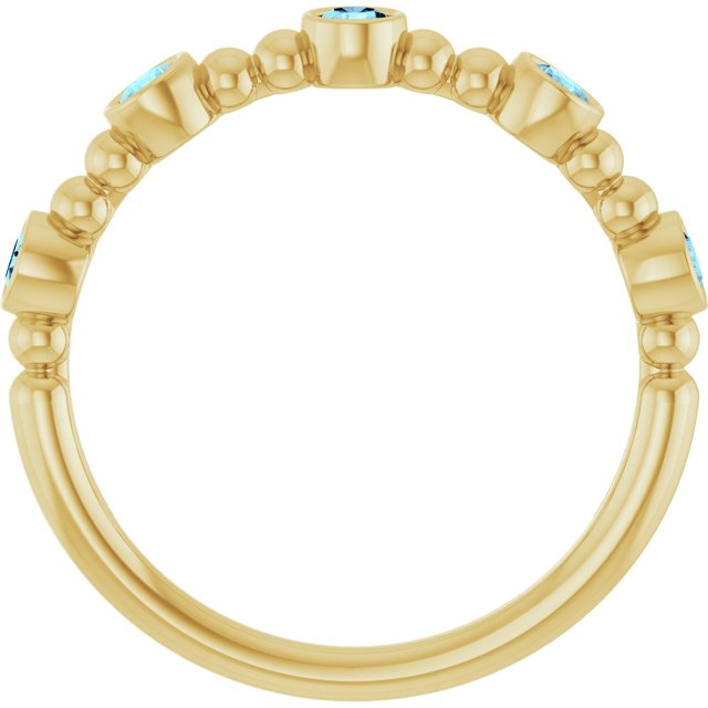 14K Yellow Gold Round 2.5 Mm Polished Natural Aquamarine Stackable Beaded Ring Size 7