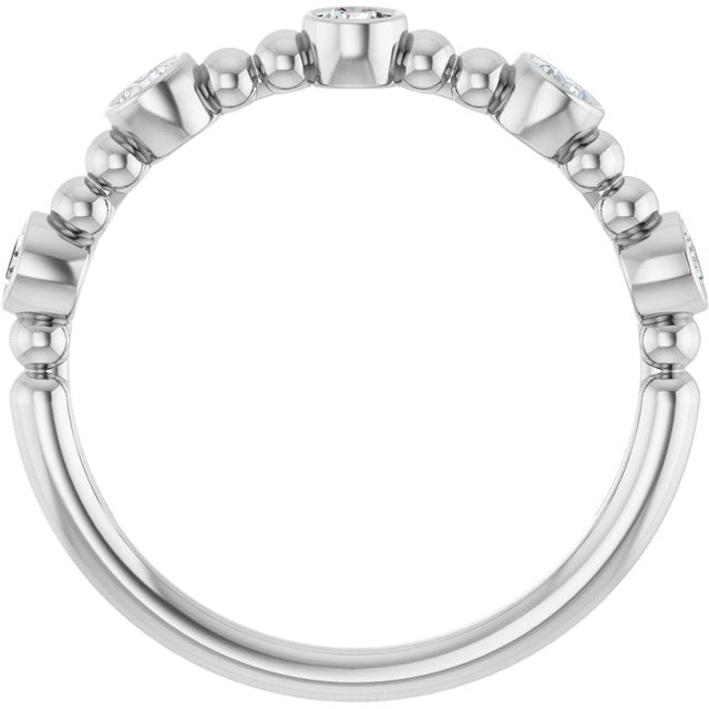 14K White Gold Round 2.5 Mm Polished 1/3 Ctw Natural Diamond Stackable Beaded Ring, Size 7