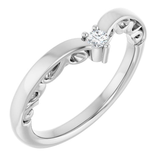 14K White Gold Round 2.5 Mm Polished .06 Ctw Natural Diamond Sculptural Contour Band, Size 7