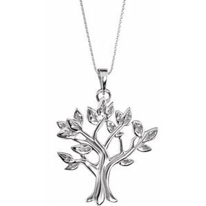 Sterling Silver 32 X 28 Mm 16-18 In Polished My Tree Necklace