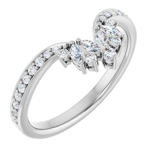 14K White Or Yellow Or Rose Gold Polished 1/4 Ctw Natural Diamond Contour Band, Size 7