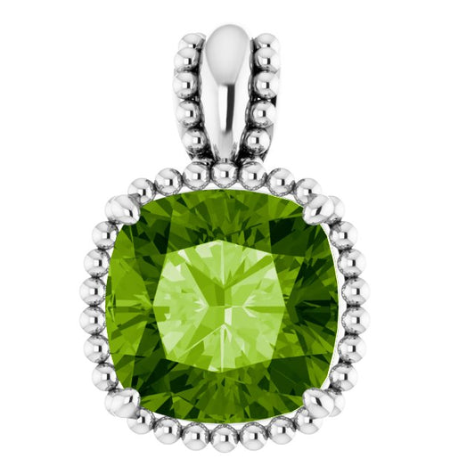 14K Yellow Or White Gold Cushion  8 X 8 Mm Polished Natural Peridot Pendant