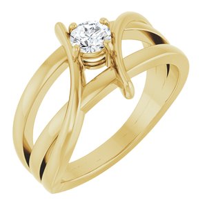 14K Yellow Gold Round 4.05 Mm Polished 1/4 Ct Lab-Grown Diamond Ring Size 7