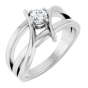 14K White Gold Round 4.05 Mm Polished 1/4 Ct Lab-Grown Diamond Ring Size 7