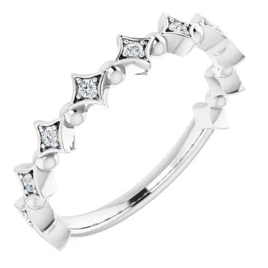 14K White Or Yellow Gold Round 1.3 Mm Polished 1/10 Ctw Natural Diamond Stackable Ring, Size 7