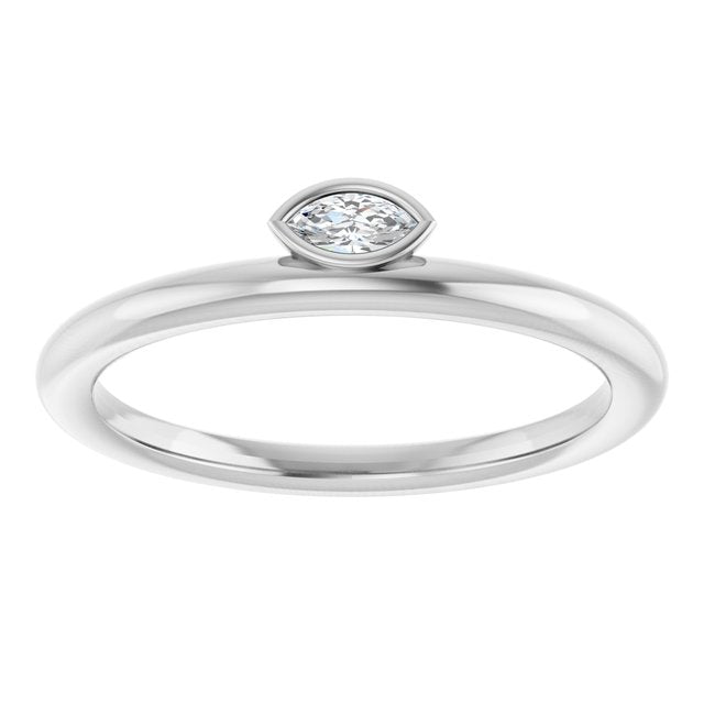 14K White Gold Marquise 4 X 2 Mm Polished .07 Ct Natural Diamond Asymmetrical Stackable Ring, Size 7