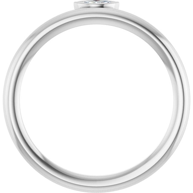 14K White Gold Marquise 4 X 2 Mm Polished .07 Ct Natural Diamond Asymmetrical Stackable Ring, Size 7
