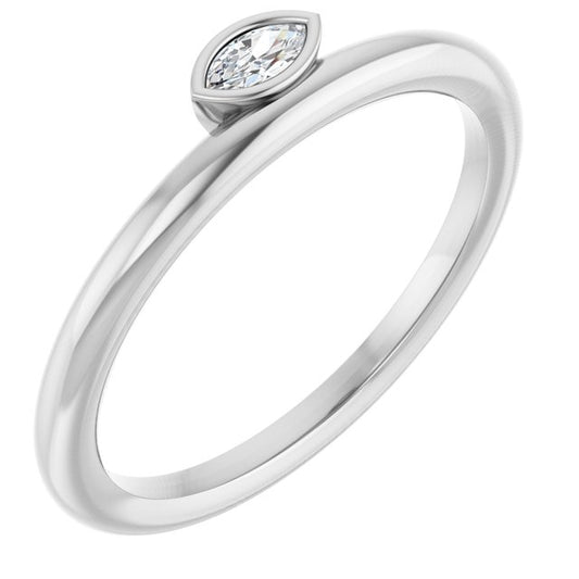 14K White Gold Marquise 4 X 2 Mm Polished .07 Ct Natural Diamond Asymmetrical Stackable Ring, Size 7