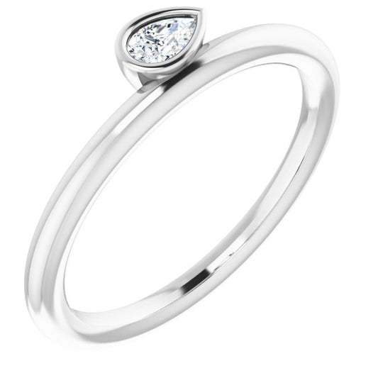 14K White Or Rose Gold Pear 4 X 2.5 Mm Polished 1/10 Ct Natural Diamond Asymmetrical Stackable Ring, Size 7