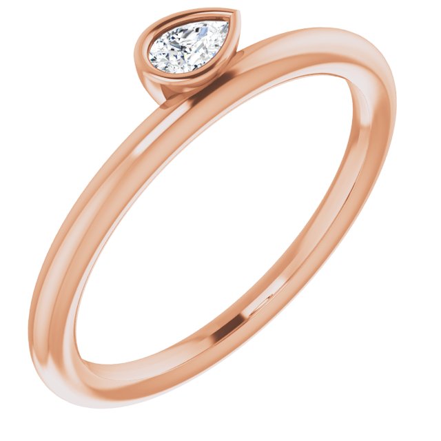 14K White Or Rose Gold Pear 4 X 2.5 Mm Polished 1/10 Ct Natural Diamond Asymmetrical Stackable Ring, Size 7
