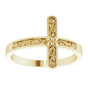 14K Yellow Gold Polished Side Cross Ring Size 7