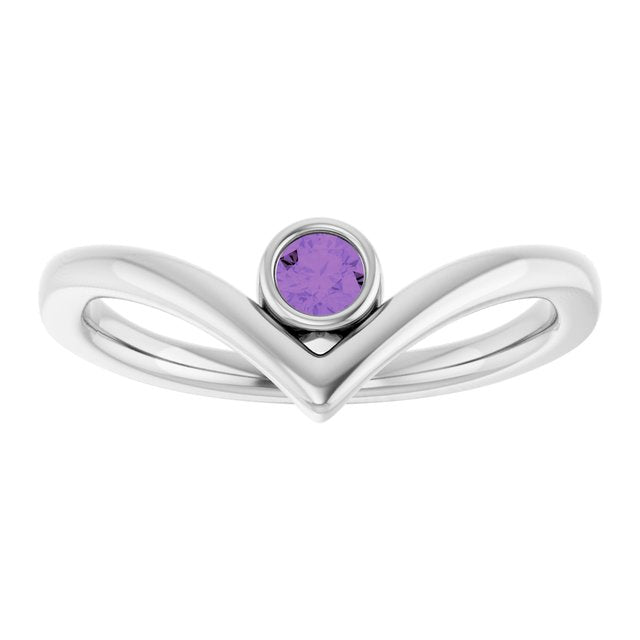 14K Yellow Or White Or Rose Gold Or Sterling Silver Round 3 Mm Polished Natural Gemstone V Ring