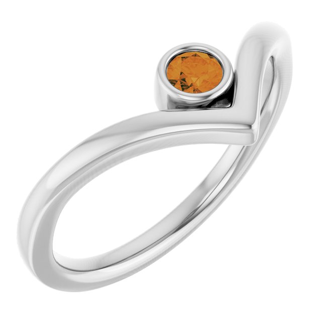 14K Yellow Or White Or Rose Gold Or Sterling Silver Round 3 Mm Polished Natural Gemstone V Ring