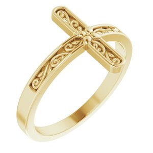 14K Yellow Gold Polished Side Cross Ring Size 7
