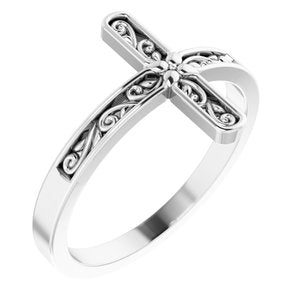 Sterling Silver Polished Side Cross Ring Size 7