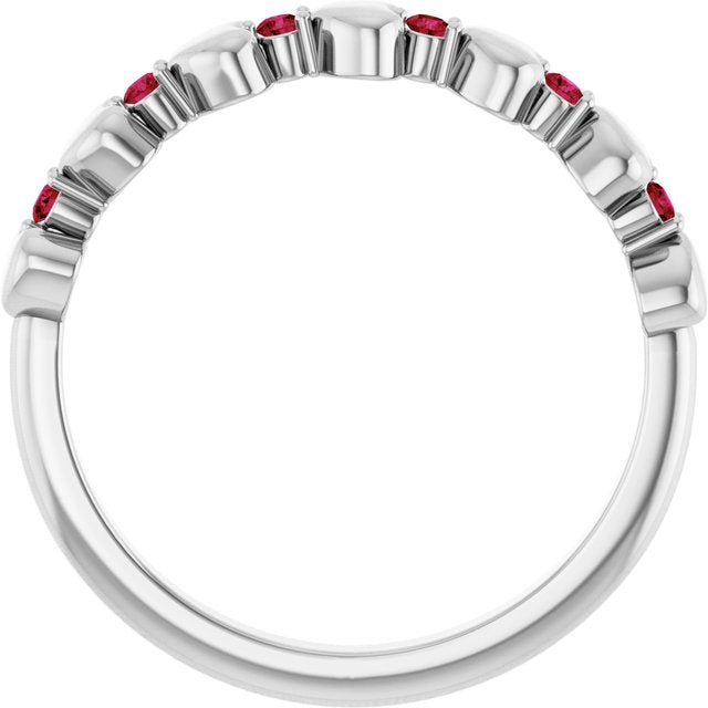 14K White Gold Round 1.5 Mm Polished Natural Ruby Stackable Ring, Size 7