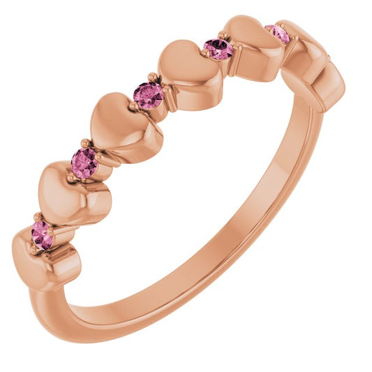 14K Rose Gold Round 1.5 Mm Polished Natural Pink Tourmaline Stackable Ring, Size 7