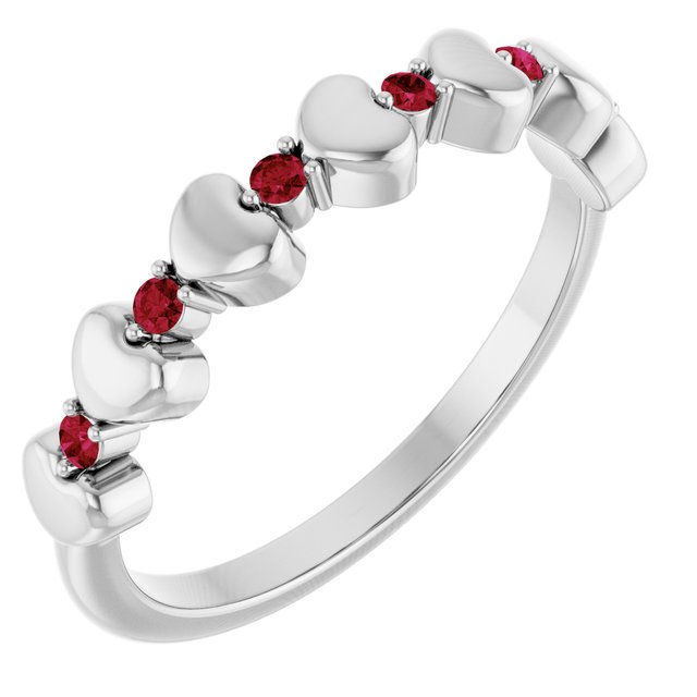 14K White Gold Round 1.5 Mm Polished Natural Ruby Stackable Ring, Size 7