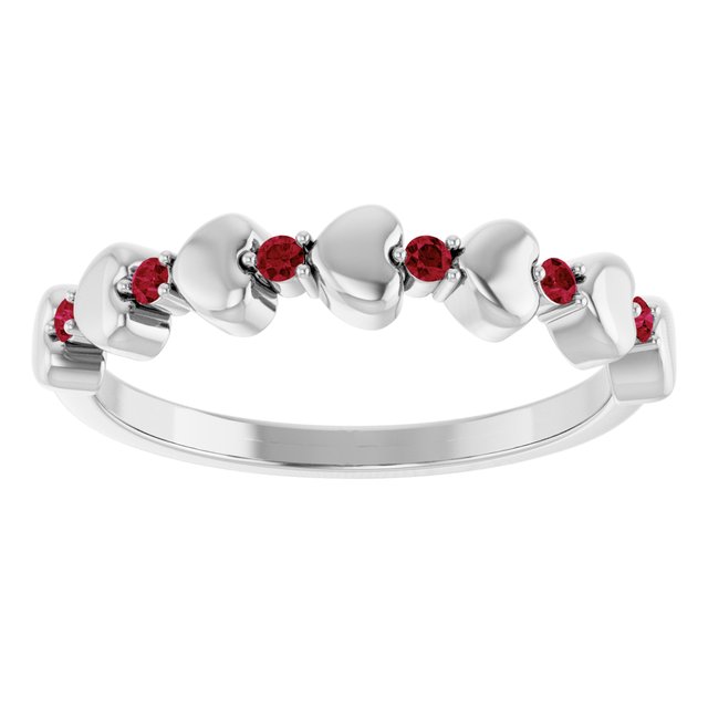 14K White Gold Round 1.5 Mm Polished Natural Ruby Stackable Ring, Size 7