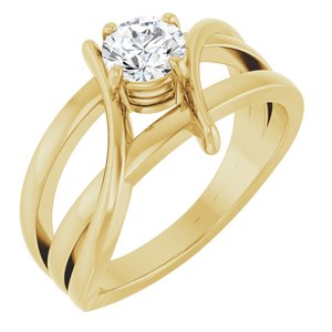14K Yellow Gold Round 5.2 Mm Polished 1/2 Ct Lab-Grown Diamond Ring Size 7