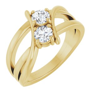 14K Yellow Gold Round 4.1 Mm Polished 1/2 Ctw Lab-Grown Diamond 2-Stone Ring Size 7