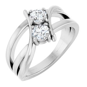 14K White Gold Round 4.1 Mm Polished 1/2 Ctw Lab-Grown Diamond 2-Stone Ring Size 7