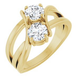 14K Yellow Gold Round 5.2 Mm Polished 1 Ctw Lab-Grown Diamond 2-Stone Ring Size 7