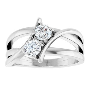 14K White Gold Round 4.1 Mm Polished 1/2 Ctw Lab-Grown Diamond 2-Stone Ring Size 7