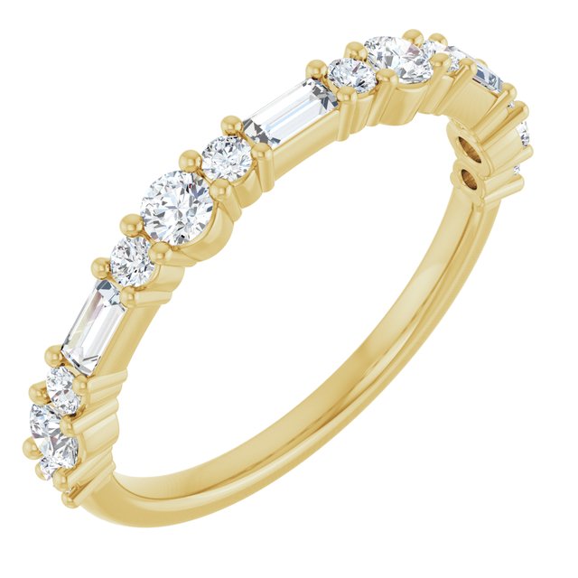 14K Yellow Gold Round 2.5 Mm Polished 3/8 Ctw Natural Diamond Anniversary Band, Size 7