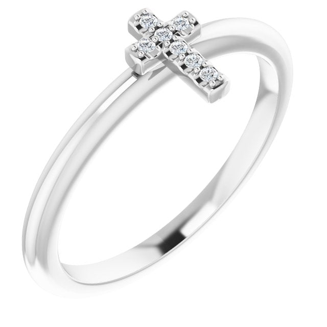 14K Yellow Or Rose Gold Or Sterling Silver Round 1 Mm Polished .03 Ctw Natural Diamond Stackable Cross Ring, Size 7