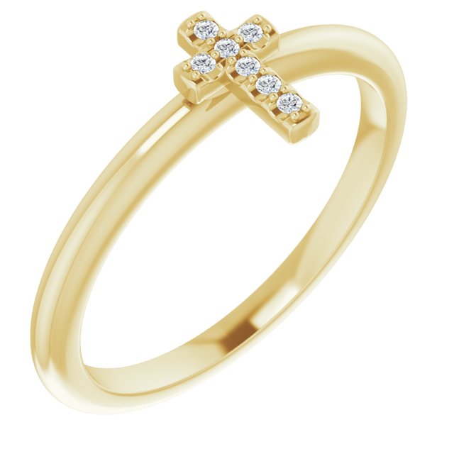 14K Yellow Or Rose Gold Or Sterling Silver Round 1 Mm Polished .03 Ctw Natural Diamond Stackable Cross Ring, Size 7