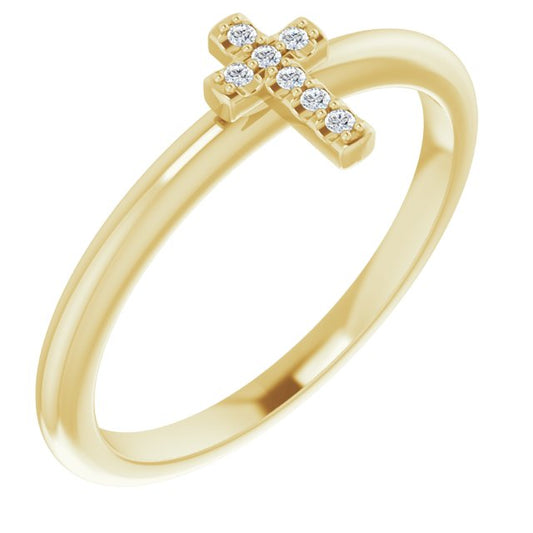 14K Yellow Or Rose Gold Or Sterling Silver Round 1 Mm Polished .03 Ctw Natural Diamond Stackable Cross Ring, Size 7