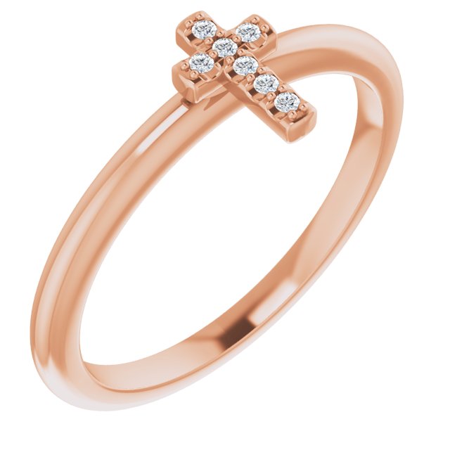 14K Yellow Or Rose Gold Or Sterling Silver Round 1 Mm Polished .03 Ctw Natural Diamond Stackable Cross Ring, Size 7