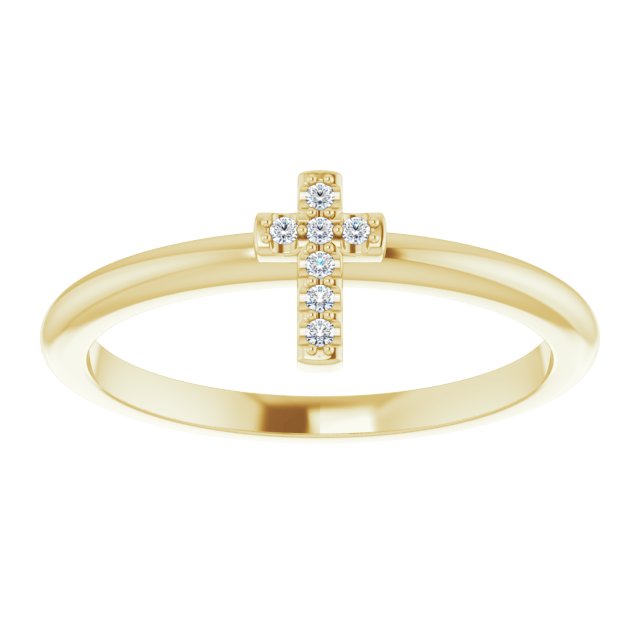 14K Yellow Or Rose Gold Or Sterling Silver Round 1 Mm Polished .03 Ctw Natural Diamond Stackable Cross Ring, Size 7
