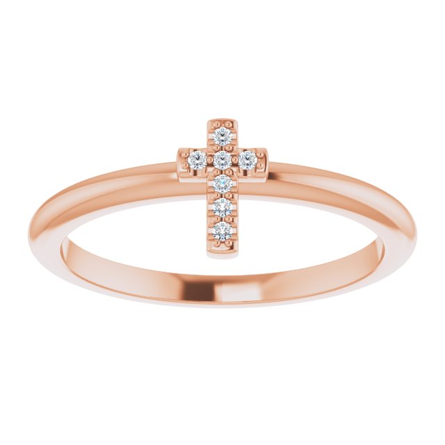 14K Yellow Or Rose Gold Or Sterling Silver Round 1 Mm Polished .03 Ctw Natural Diamond Stackable Cross Ring, Size 7