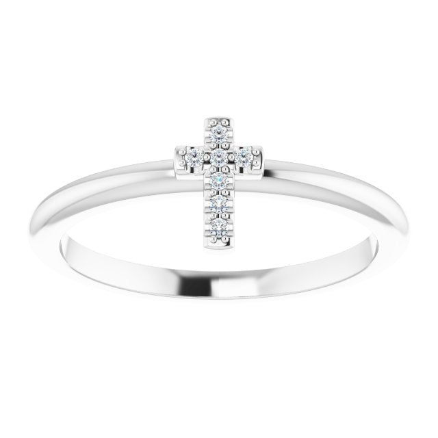 14K Yellow Or Rose Gold Or Sterling Silver Round 1 Mm Polished .03 Ctw Natural Diamond Stackable Cross Ring, Size 7